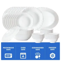 Larah by Borosil Silk Series Opalware Dinner Set for Family of 6 (47pc)