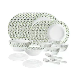 Larah by Borosil Silk Series Sage Opalware Dinner Set with Steel Spoon 41 Pcs