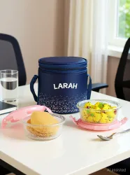 Larah by Borosil Speckle Pink Borosilicate Glass Tiffin, (400ml x 2) Vertical