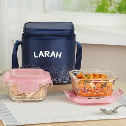 Larah by Borosil Speckle Pink Borosilicate Glass Tiffin