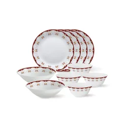 Larah by BOROSIL Printed - Tiara Series, Royal Brown, 10 Pcs, Opalware Dinner Set, White
