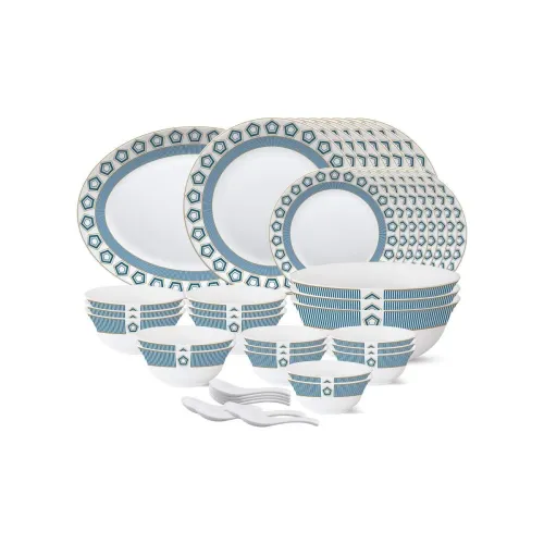 Image of Larah by Borosil - Tiara Series, Crystal, 44 Pcs, Opalware Dinner Set, White