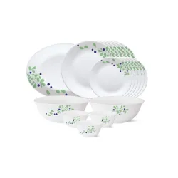 Larah by Borosil - Tiara Series, Foliage, 21 Pcs, Opalware Dinner Set, White