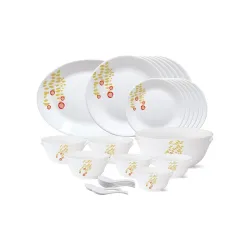 Larah by Borosil - Tiara Series, Pebbles, 33 Pcs, Opalware Dinner Set, White