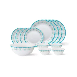 Larah by Borosil - Tiara Series, Royal Jade, 13 Pcs, Opalware Dinner Set, White