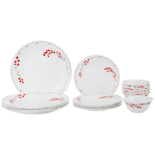 Image of Larah by Borosil Verona Opalware 18 Pcs Dinner Set, Opal Glass Dinner Plates & Bowls, Crockery Set for Dining, Microwave