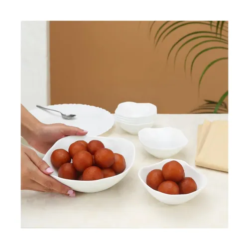 Image of Larah by Borosil White Square Series Opalware 7 Pcs Pudding Set 