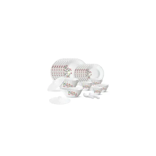Image of Larah by Borosil Red Bud Silk Series Opalware Dinner Set 35 Pieces