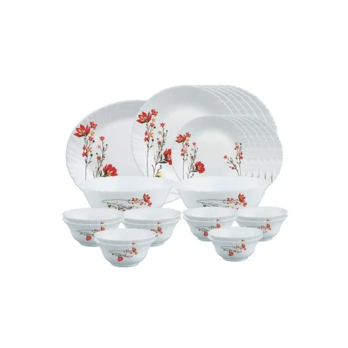 Image of Larah by Borosil Chrys Red Opalware Dinner Set, 27 Pcs