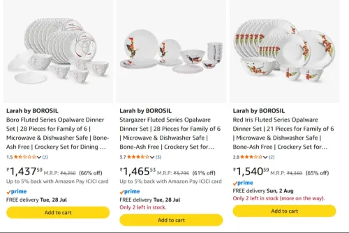 Image of Larah by Borosil Dinner Set at minimum 60% Discount