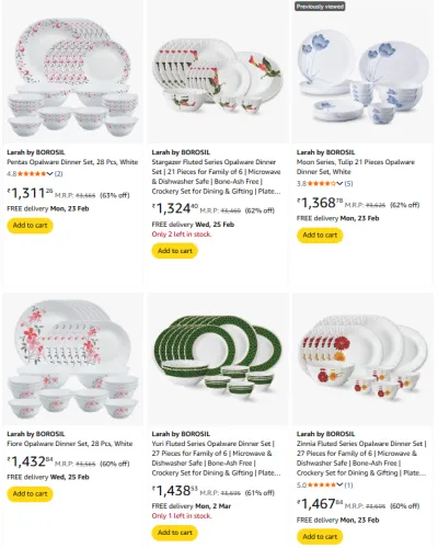 Image of Larah by Borosil Dinner Set @ Minimum 60% Discount
