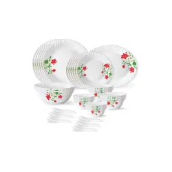 Larah by Borosil Hazel Fluted Series Opalware Dinner Set | 33 Pieces for Family of 6 | Microwave & Dishwasher Safe | Bone-Ash Free | Crockery Set for Dining & Gifting | Plates & Bowls | Whit...