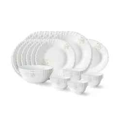 Larah by Borosil Ingot Fluted Series Opalware Dinner Set, 27 Pieces