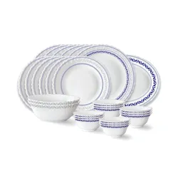 Larah by Borosil Jazzblue Fluted Series Opalware Dinner Set | 27 Pieces for Family of 6 | Microwave & Dishwasher Safe | 