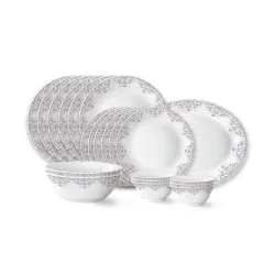 Larah by Borosil Lark Fluted Series Opalware Dinner Set | 21 Pieces for Family of 6 | Microwave & Dishwasher Safe | Bone