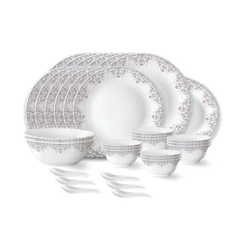 Image of Larah by Borosil Lark Fluted Series Opalware Dinner Set 33 Pieces