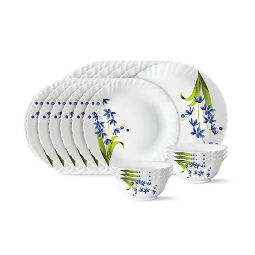 Image of Larah by Borosil Lavender Opalware Dinner Set, 18 Pieces, White