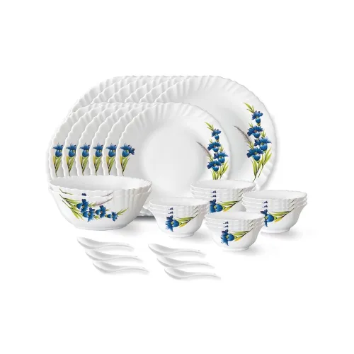 Image of Larah by Borosil Nina Fluted Series Opalware Dinner Set | 33 Pieces