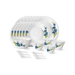Larah by Borosil Nina Fluted Series Opalware Dinner Set | 33 Pieces