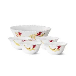 Larah by BOROSIL Opalware Floral Pudding Set - White