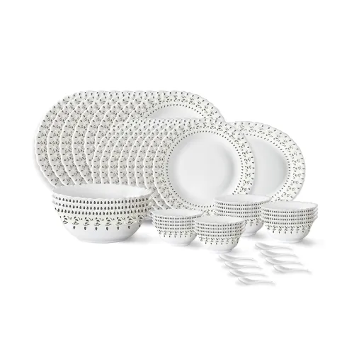 Image of Larah by Borosil Ora Gold Fluted Opalware Dinner Set (44 Pcs)