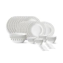 Larah by Borosil Ora Gold Fluted Opalware Dinner Set (44 Pcs)