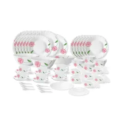 Larah by Borosil Red Mist Fluted Series Opalware Dinner Set 66 Pieces