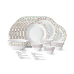 Larah by Borosil Waltz Fluted Series Opalware Dinner Set | 33 Pieces for Family of 6 | Microwave & Dishwasher Safe | Bone-Ash Free | Crockery Set for Dining & Gifting | Plates & Bowls | Whit...