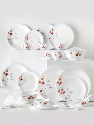 Image of Larah by Borosil Pack of 34 Opalware GALAXY Dinner Set 