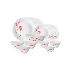 Larah Diana Opalware Glass Dinner Set, 25-Pieces, White