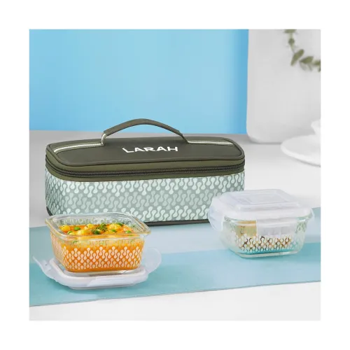Image of Larah Gracia Borosilicate Glass Lunchbox with Bag (2x320ml, Green)