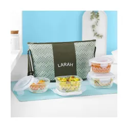 Larah Gracia Borosilicate Glass Lunchbox Set of 4 (320ml x 2 + 240ml x 2)
