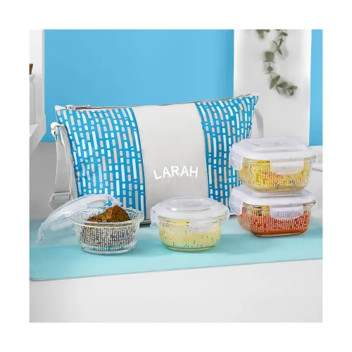 Image of Larah Glassware Vogue Blue Borosilicate Glass Lunchbox with Bag