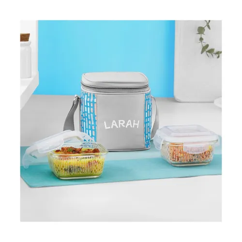 Image of Larah Glassware Vogue Blue Borosilicate Glass Lunchbox with Bag