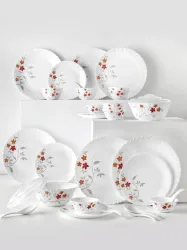 Larah Opalware Crockery Set – 34 Pcs, Microwave Safe