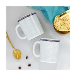 Larah by BOROSIL 320ml x 2pc Opalware Starlight Tea/Coffee Mug Set, Microwave & Dishwasher Safe Embossed Design Crockery