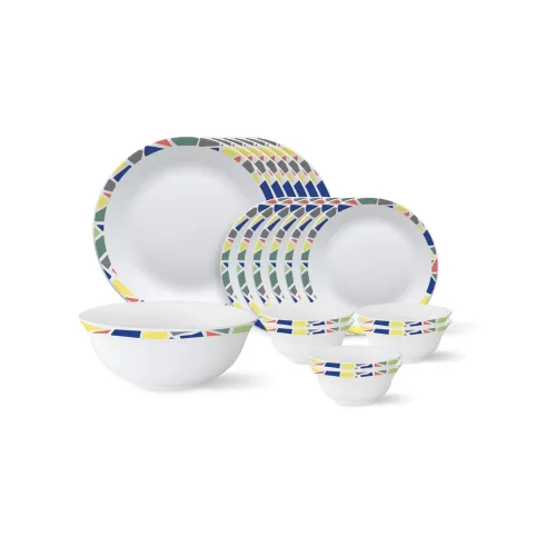 Image of Larah by BOROSIL - Tiara Series, Garnet, 19 Pcs, Opalware Floral Dinner Set, White