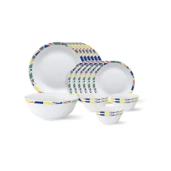 Larah by BOROSIL - Tiara Series, Garnet, 19 Pcs, Opalware Floral Dinner Set, White