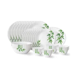 Larah by Borosil Bamboo Leaves Fluted Series Opalware Dinner Set