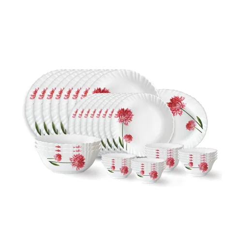Image of Larah by Borosil Belle Fluted Series Opalware Dinner Set | 36 Pieces for Family of 8 | Microwave & Dishwasher Safe | Bon