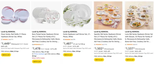 Image of Larah by Borosil Dinner set upto 54% discount 