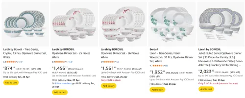Image of Larah by Borosil dinner set upto 55% discount 