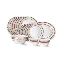 Larah by Borosil Elega Fluted Series Opalware Dinner Set | 21 Pieces for Family of 6 | Microwave & Dishwasher Safe | Bon