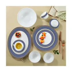 Larah by Borosil Emerald Weave Opalware Dinner Set | 60 Pcs 