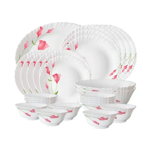 Image of Larah by Borosil Fluted Series Diana Opalware Dinner Set 