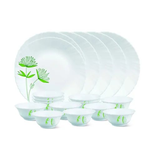 Image of Larah by Borosil Glass Green LillyThali Set (White) - 18 Pieces