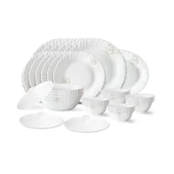 Larah by Borosil Ingot Fluted Series Opalware Dinner Set 