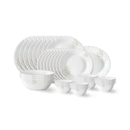 Image of Larah by Borosil Ingot Fluted Series Opalware Dinner Set | 36 Pieces for Family of 8 | Microwave & Dishwasher Safe | Bon