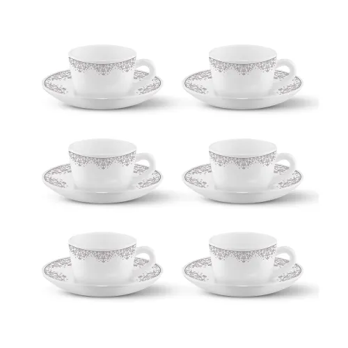 Image of Larah by Borosil Lark Opalware Cup & Saucer Set (12 pcs)