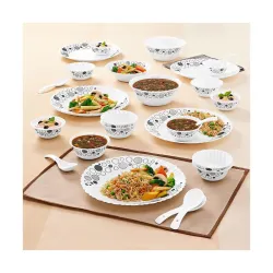 Larah by Borosil Luna Silk Series Opalware Dinner Set | 27 Pieces for Family of 6 | Microwave & Dishwasher Safe | Bone-A